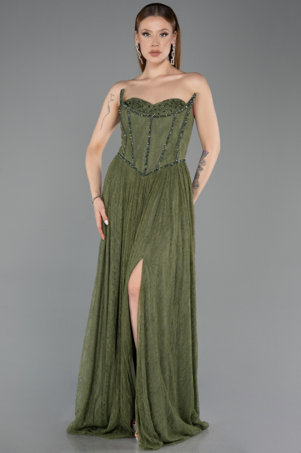 Long Olive Drab Dantelle Evening Dress ABU5887
