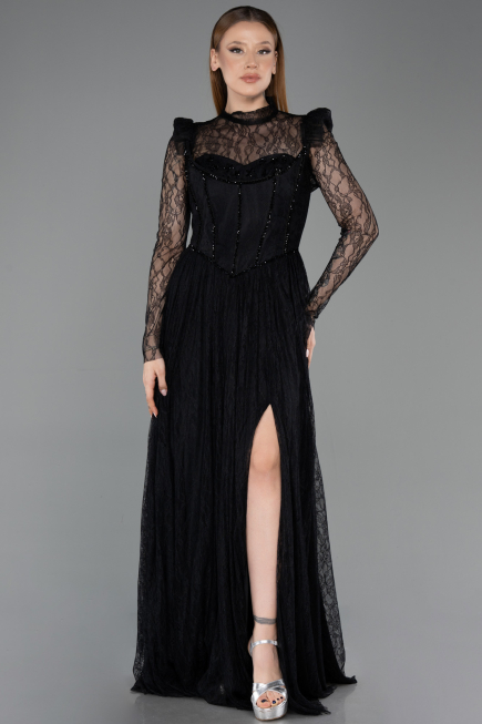 Long Black Dantelle Evening Dress ABU5887