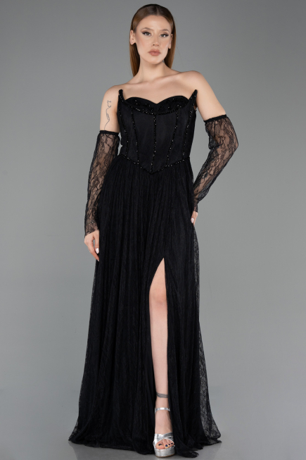 Long Black Dantelle Evening Dress ABU5887