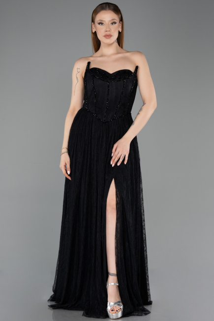 Long Black Dantelle Evening Dress ABU5887