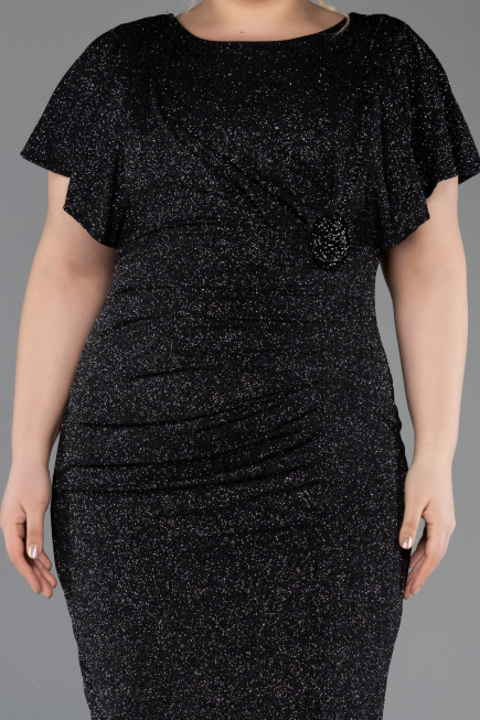 Midi Black-Silver Plus Size Evening Gown ABK2535
