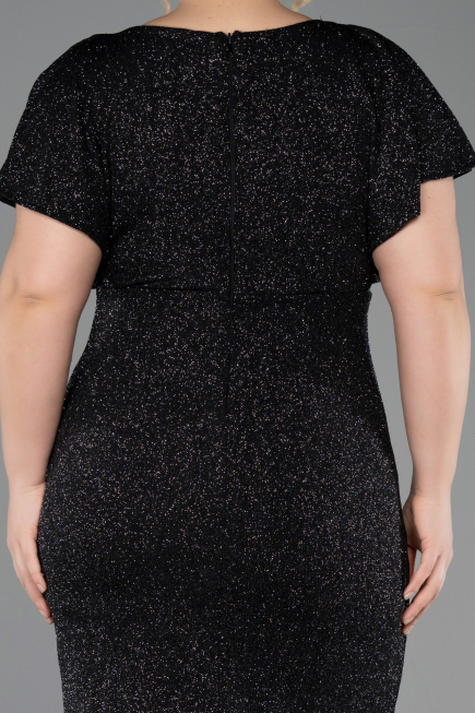Midi Black-Silver Plus Size Evening Gown ABK2535