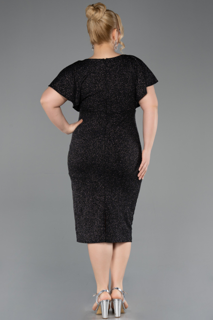 Midi Black-Silver Plus Size Evening Gown ABK2535