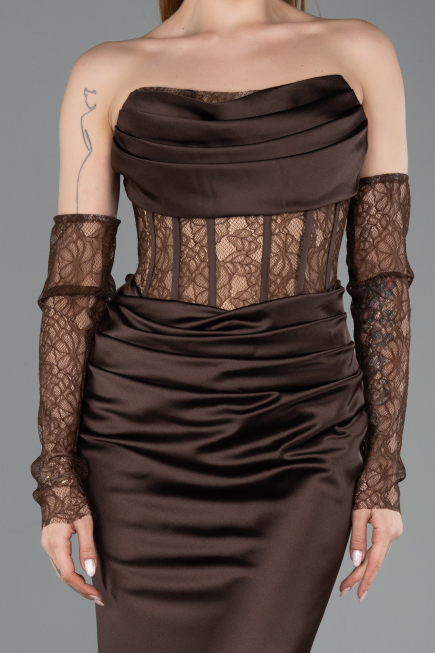 Long Brown Satin Mermaid Evening Gown ABU5888