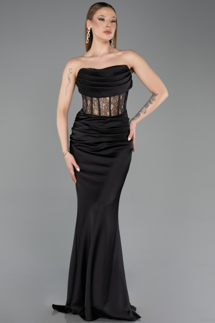 Long Black Satin Mermaid Evening Gown ABU5888