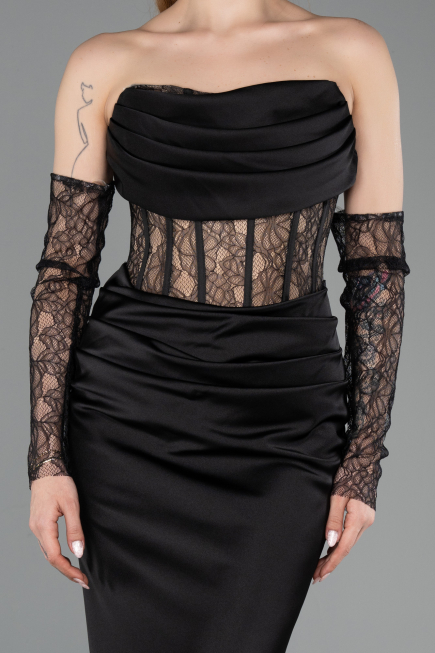 Long Black Satin Mermaid Evening Gown ABU5888