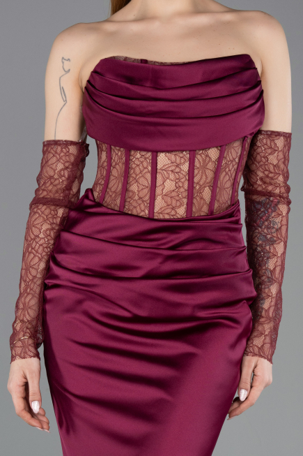 Long Cherry Colored Satin Mermaid Evening Gown ABU5888