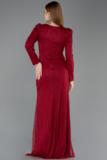 Burgundy Long Dantelle Evening Dress ABU5720