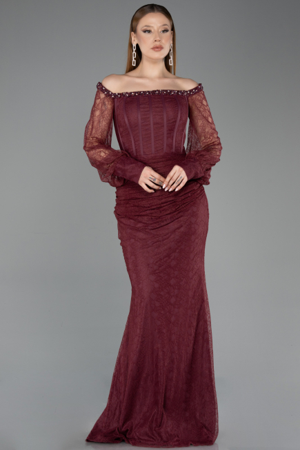 Long Burgundy Dantelle Mermaid Prom Dress ABU5890