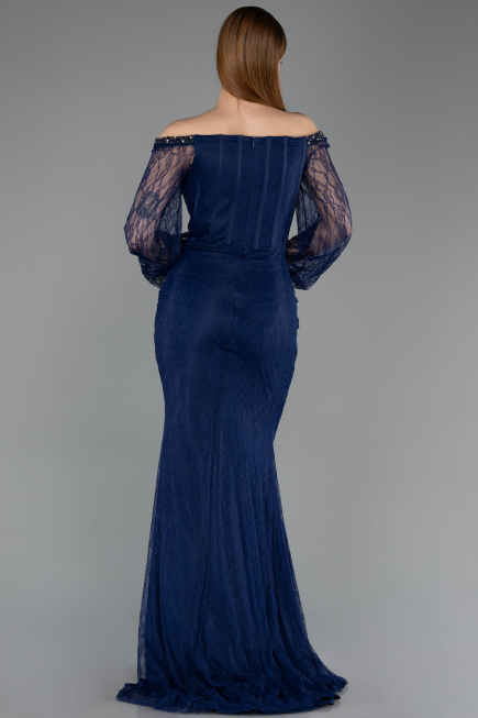 Long Navy Blue Dantelle Mermaid Prom Dress ABU5890