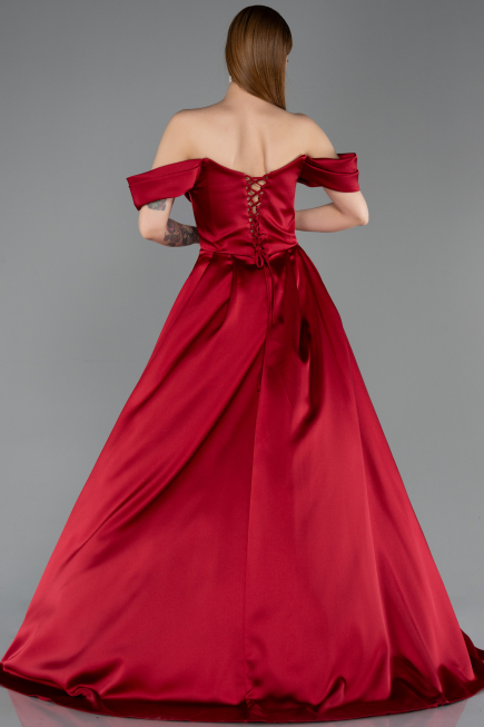 Long Burgundy Satin Evening Gown ABU5891