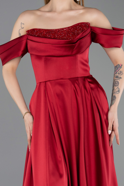 Long Burgundy Satin Evening Gown ABU5891