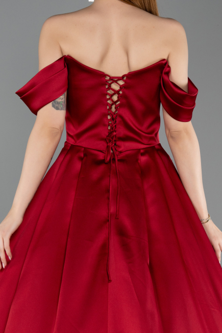 Long Burgundy Satin Evening Gown ABU5891