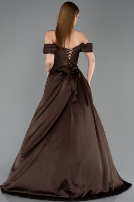 Long Brown Satin Evening Gown ABU5891