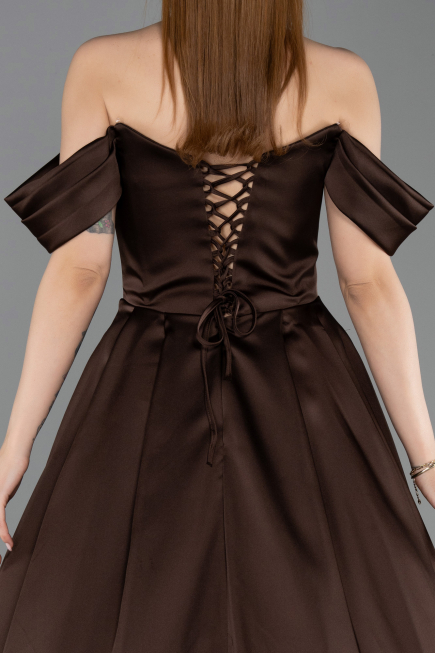 Long Brown Satin Evening Gown ABU5891