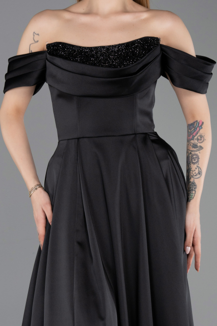 Long Black Satin Evening Gown ABU5891