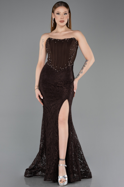 Long Brown Dantelle Evening Dress ABU5892
