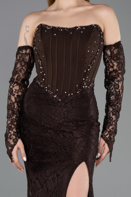 Long Brown Dantelle Evening Dress ABU5892