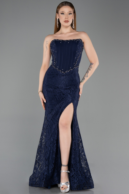 Long Navy Blue Dantelle Evening Dress ABU5892