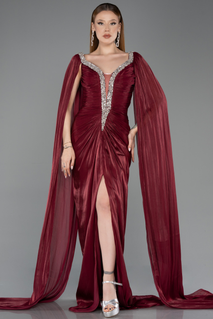 Long Burgundy Chiffon Evening Dress ABU5868
