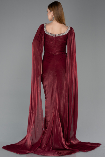 Long Burgundy Chiffon Evening Dress ABU5868