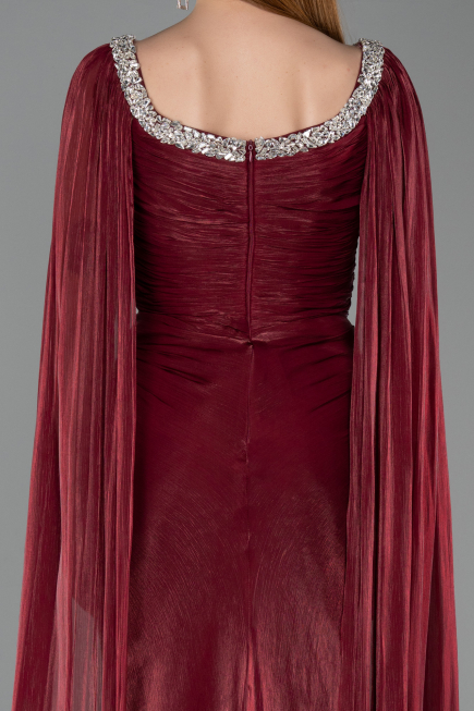 Long Burgundy Chiffon Evening Dress ABU5868