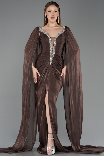 Long Brown Chiffon Evening Dress ABU5868