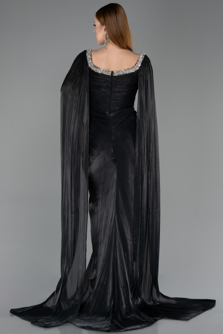 Long Black Chiffon Evening Dress ABU5868