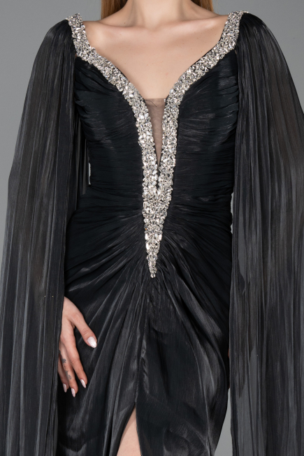 Long Black Chiffon Evening Dress ABU5868