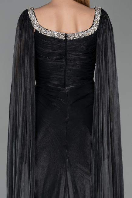 Long Black Chiffon Evening Dress ABU5868