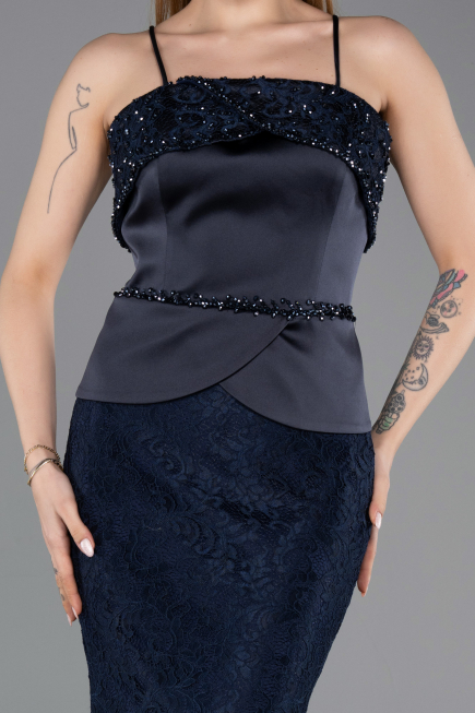Long Navy Blue Laced Mermaid Evening Gown ABU5869