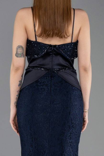 Long Navy Blue Laced Mermaid Evening Gown ABU5869