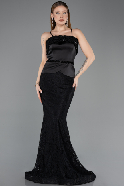 Long Black Laced Mermaid Evening Gown ABU5869