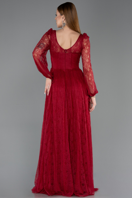 Burgundy Long Dantelle Evening Dress ABU5797