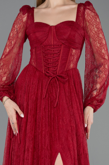 Burgundy Long Dantelle Evening Dress ABU5797