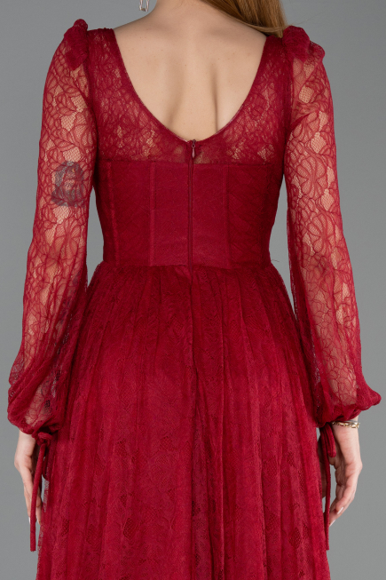 Burgundy Long Dantelle Evening Dress ABU5797