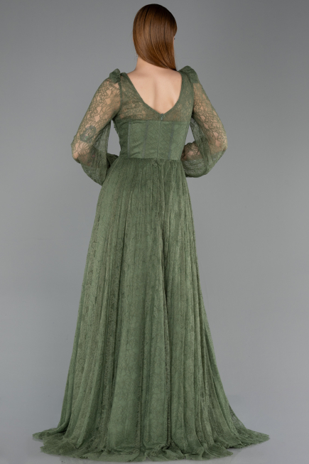 Olive Drab Long Dantelle Evening Dress ABU5797