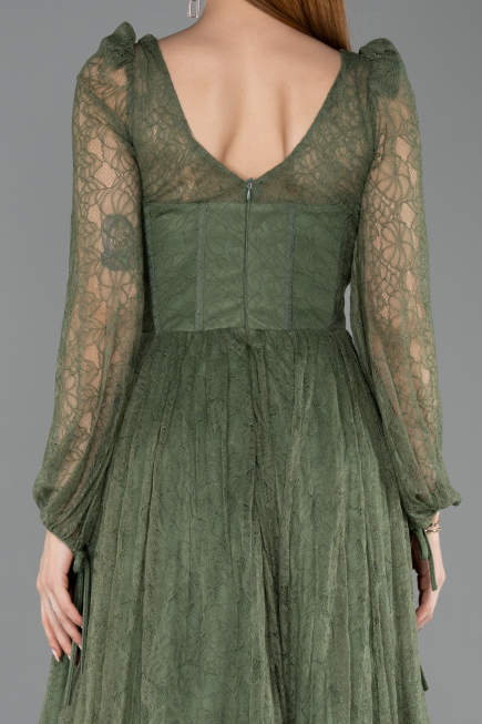Olive Drab Long Dantelle Evening Dress ABU5797