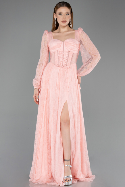 Salmon Long Dantelle Evening Dress ABU5797