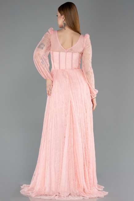 Salmon Long Dantelle Evening Dress ABU5797