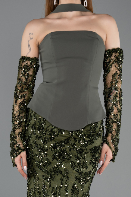 Long Olive Drab Scaly Mermaid Prom Dress ABU5896