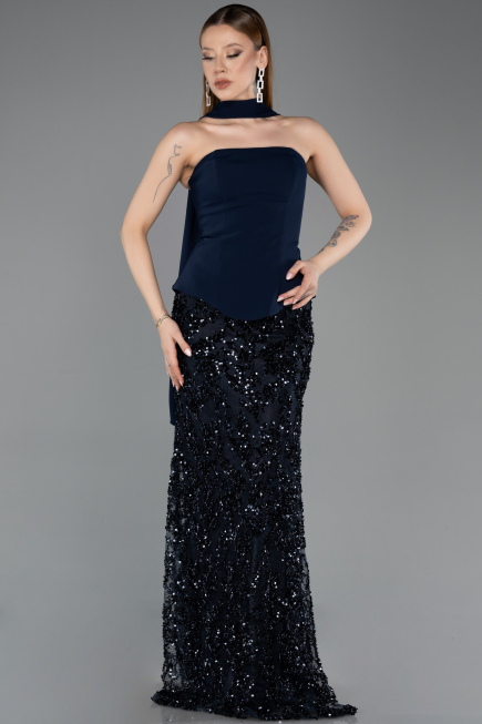 Long Navy Blue Scaly Mermaid Prom Dress ABU5896