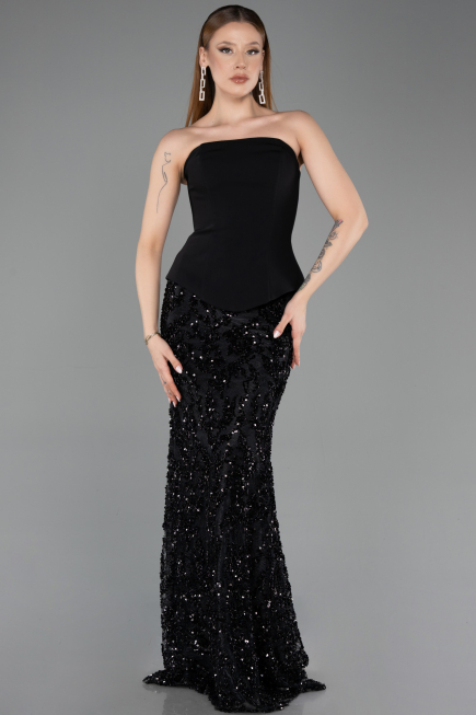 Long Black Scaly Mermaid Prom Dress ABU5896