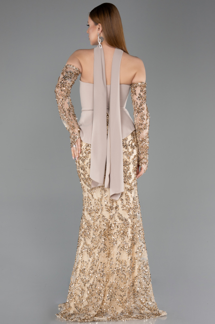 Long Beige Scaly Mermaid Prom Dress ABU5896