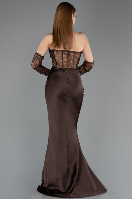 Long Brown Satin Mermaid Evening Gown ABU5888