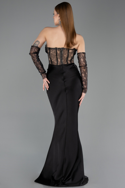 Long Black Satin Mermaid Evening Gown ABU5888