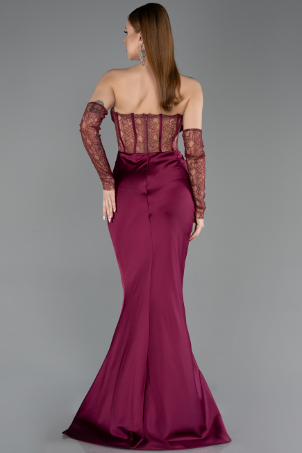 Long Cherry Colored Satin Mermaid Evening Gown ABU5888