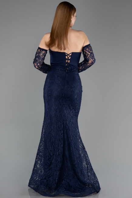 Long Navy Blue Dantelle Evening Dress ABU5892
