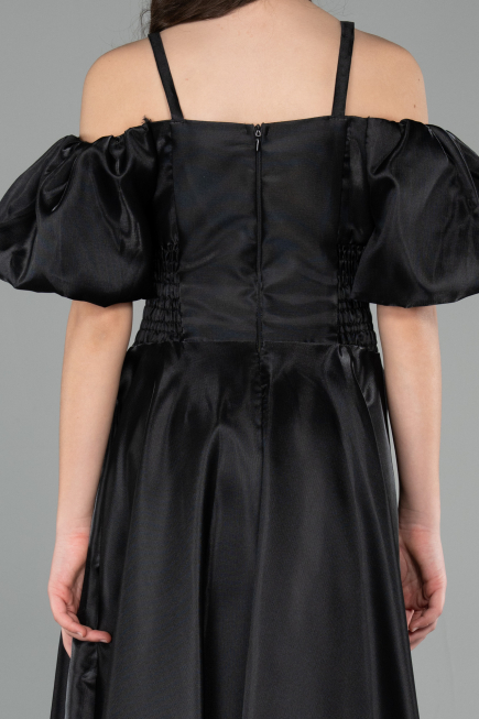 Long Black Satin Girl Dress ABU5901
