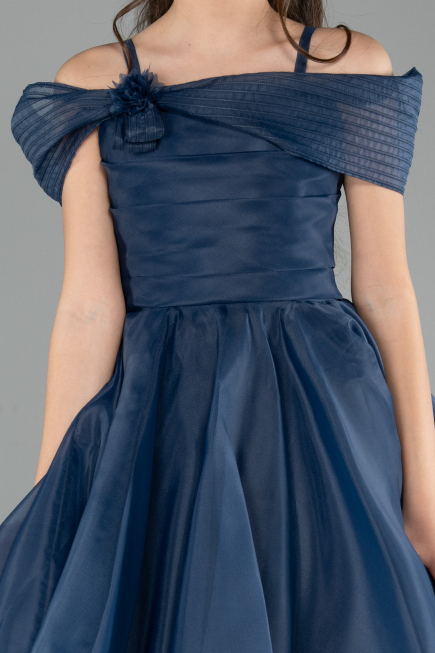 Front Short Back Long Navy Blue Girl Dress ABO128